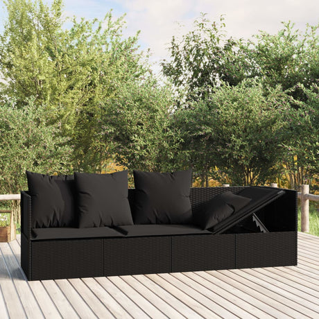 Vidaxl loungebed met kussens poly rattan zwart