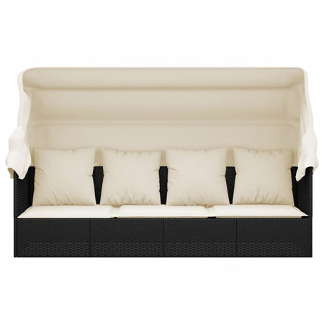 Vidaxl loungebed met luifel en kussens poly rattan zwart