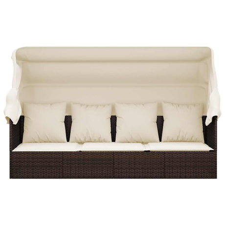 Vidaxl loungebed met luifel en kussens poly rattan bruin