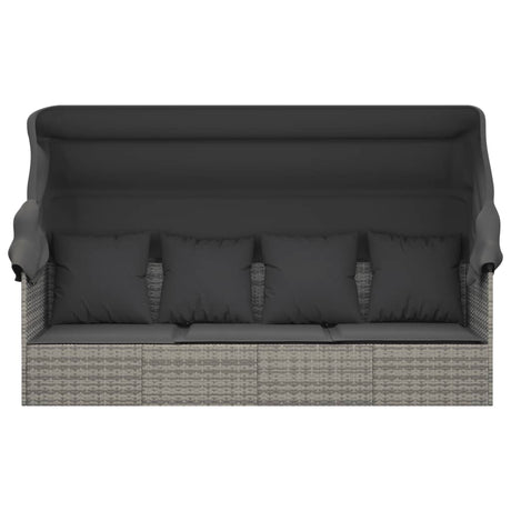 Vidaxl loungebed met luifel en kussens poly rattan grijs
