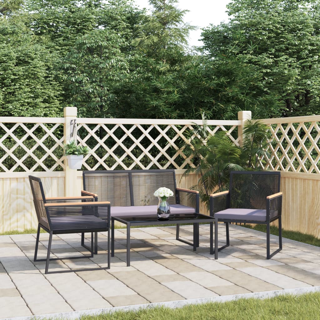 Vidaxl 4-delige loungeset met kussens staal zwart