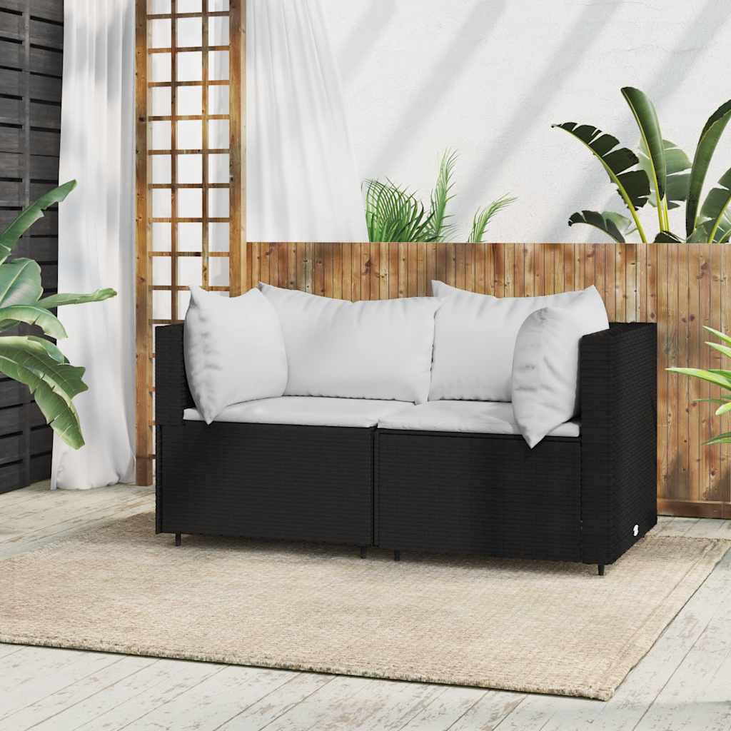 Vidaxl tuinhoekbanken met kussens 2 st poly rattan zwart