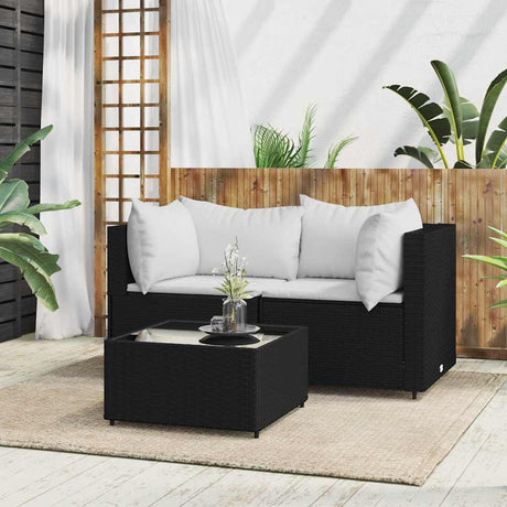 Vidaxl 3-delige loungeset met kussens poly rattan zwart