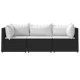 Vidaxl 3-delige loungeset met kussens poly rattan zwart