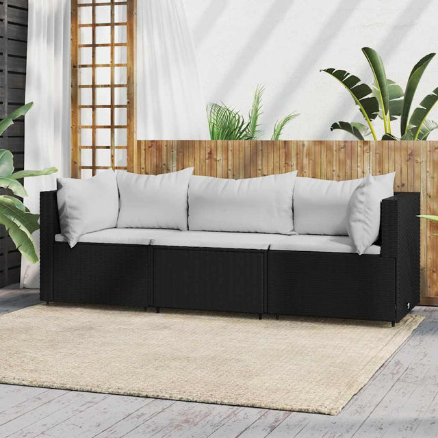 Vidaxl 3-delige loungeset met kussens poly rattan zwart
