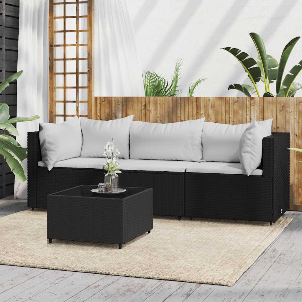 Vidaxl 4-delige loungeset met kussens poly rattan zwart