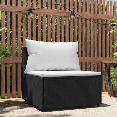 Vidaxl tuinmiddenbank met kussens poly rattan zwart