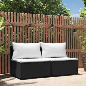 Vidaxl tuinmiddenbanken met kussens 2 st poly rattan zwart