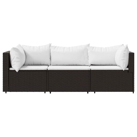 Vidaxl 3-delige loungeset met kussens poly rattan bruin