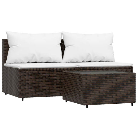 Vidaxl 3-delige loungeset met kussens poly rattan bruin