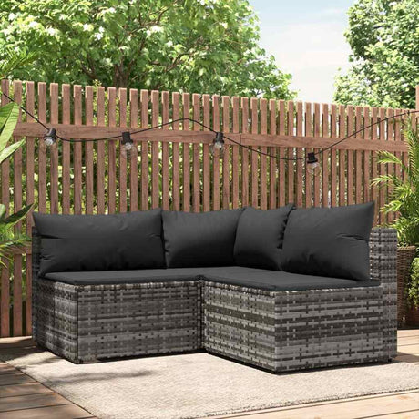 Vidaxl 3-delige loungeset met kussens poly rattan grijs