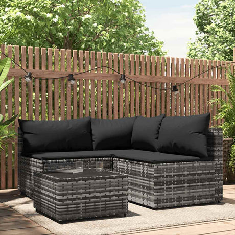 Vidaxl 4-delige loungeset met kussens poly rattan grijs