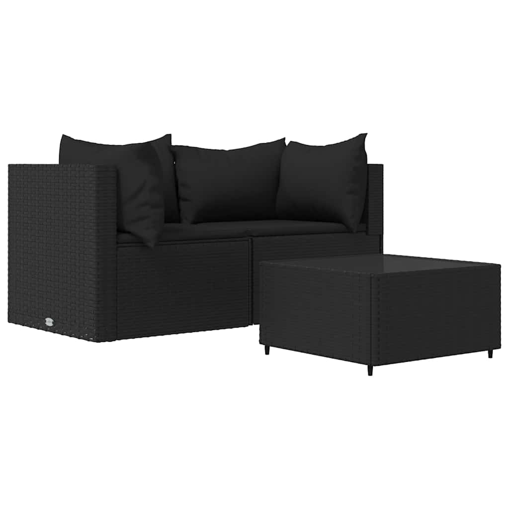 Vidaxl 3-delige loungeset met kussens poly rattan zwart