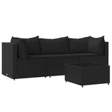 Vidaxl 4-delige loungeset met kussens poly rattan zwart
