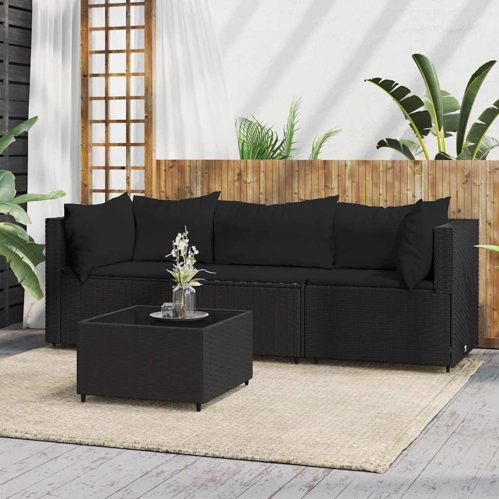 Vidaxl 4-delige loungeset met kussens poly rattan zwart