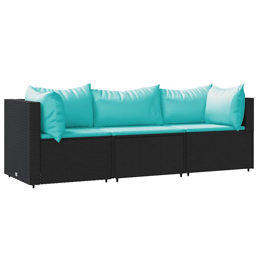 Vidaxl 3-delige loungeset met kussens poly rattan zwart