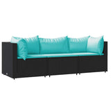 Vidaxl 3-delige loungeset met kussens poly rattan zwart