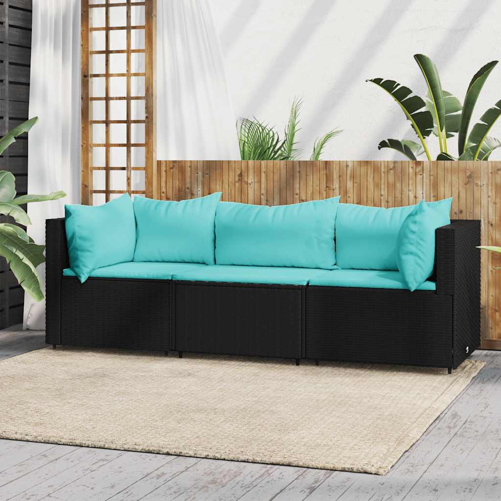 Vidaxl 3-delige loungeset met kussens poly rattan zwart