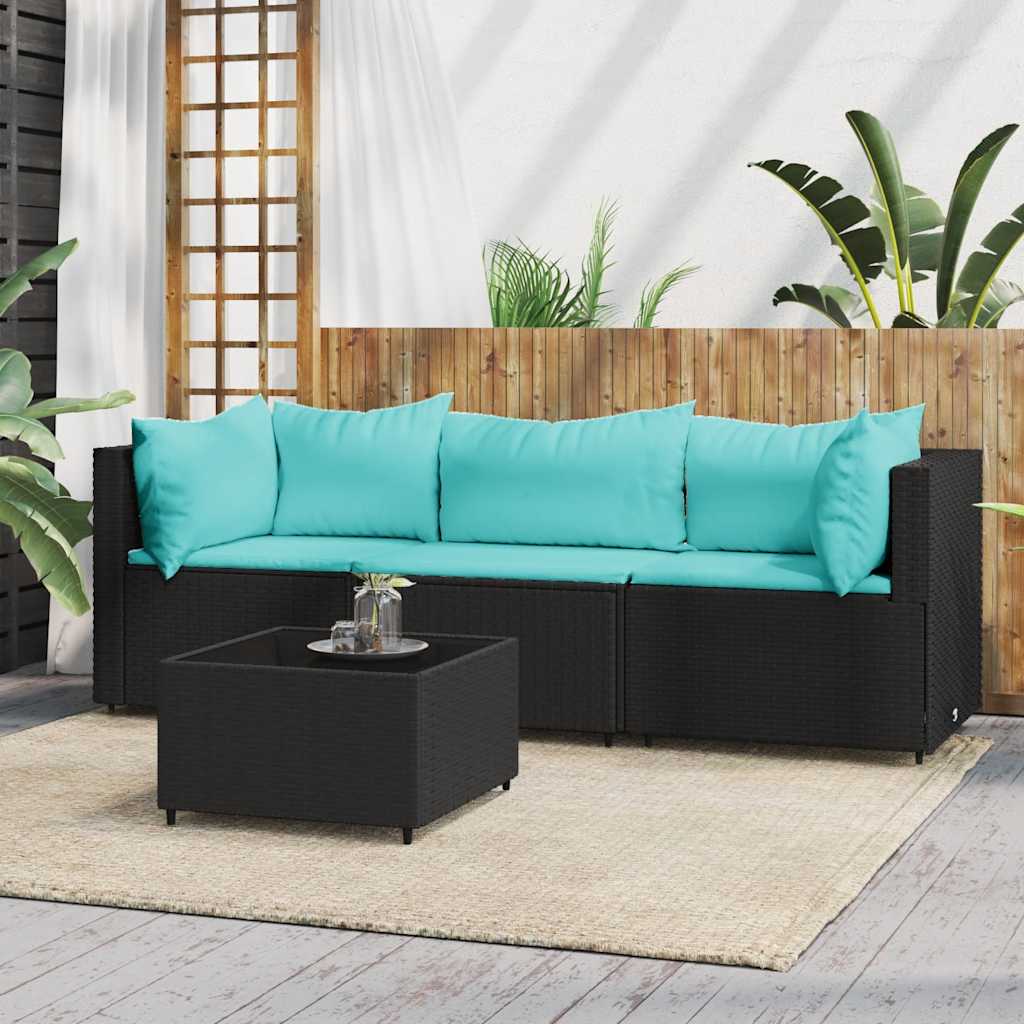 Vidaxl 4-delige loungeset met kussens poly rattan zwart
