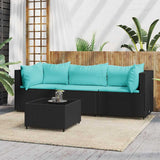 Vidaxl 4-delige loungeset met kussens poly rattan zwart