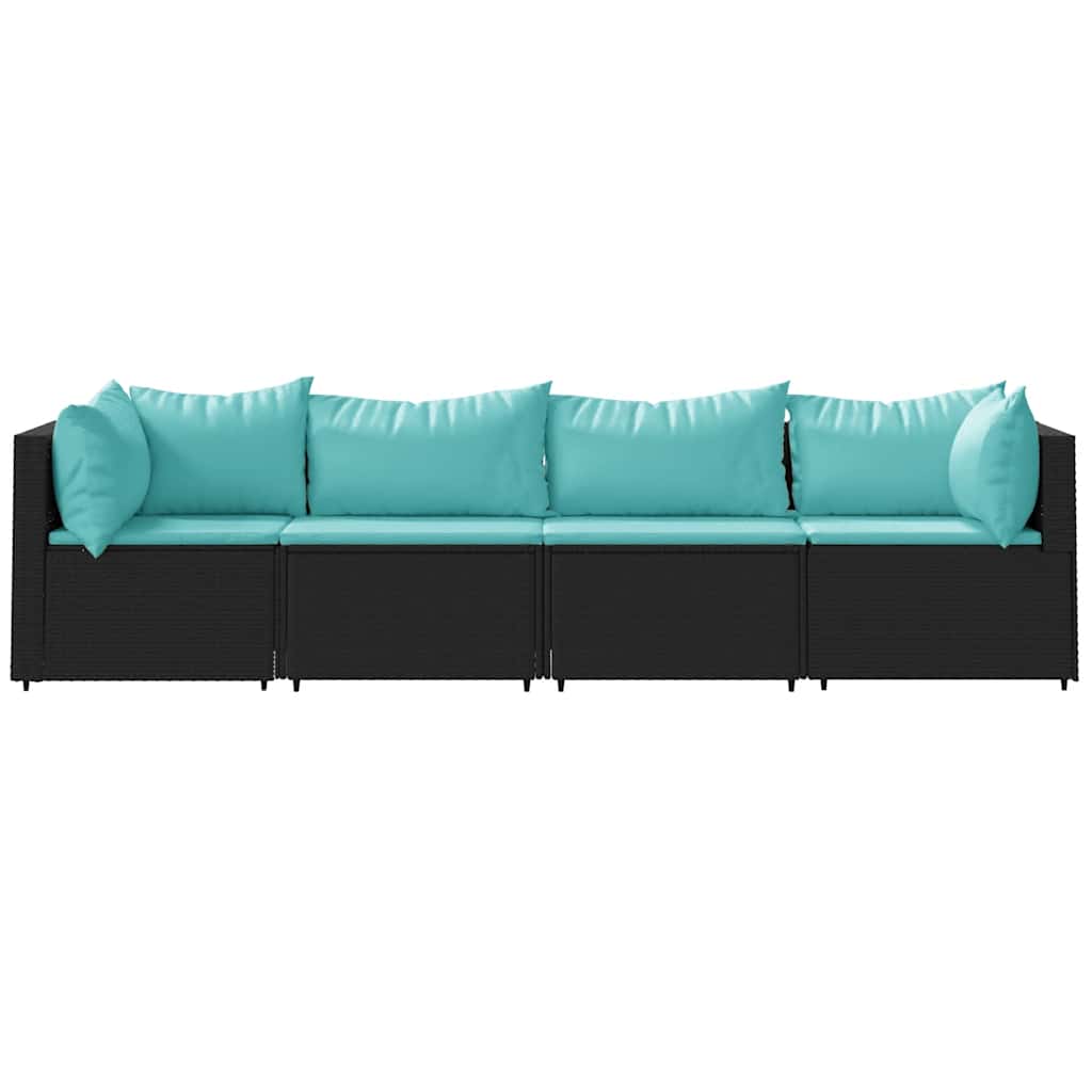 Vidaxl 4-delige loungeset met kussens poly rattan zwart