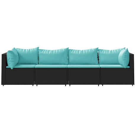 Vidaxl 4-delige loungeset met kussens poly rattan zwart