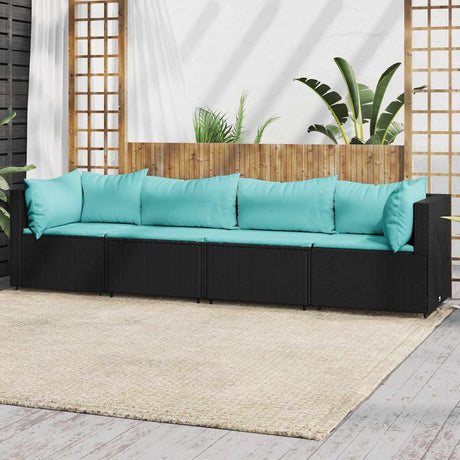 Vidaxl 4-delige loungeset met kussens poly rattan zwart
