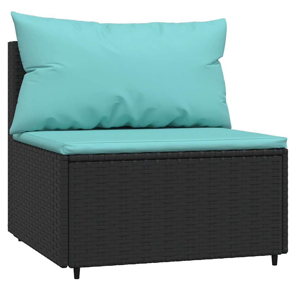 Vidaxl tuinmiddenbank met kussens poly rattan zwart