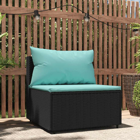 Vidaxl tuinmiddenbank met kussens poly rattan zwart