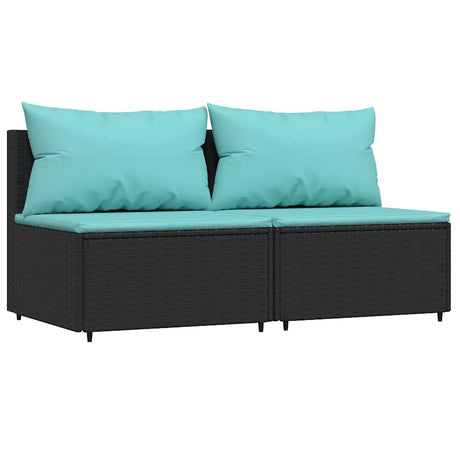 Vidaxl tuinmiddenbanken met kussens 2 st poly rattan zwart