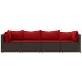 Vidaxl 4-delige loungeset met kussens poly rattan bruin