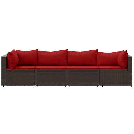 Vidaxl 4-delige loungeset met kussens poly rattan bruin