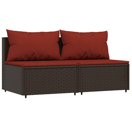 Vidaxl tuinmiddenbanken met kussens 2 st poly rattan bruin