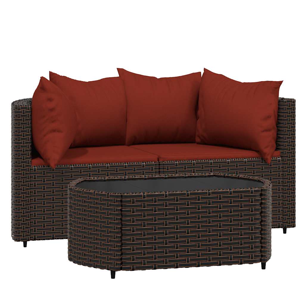 Vidaxl 3-delige loungeset met kussens poly rattan bruin