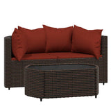 Vidaxl 3-delige loungeset met kussens poly rattan bruin