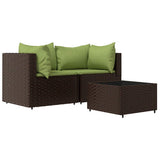 Vidaxl 3-delige loungeset met kussens poly rattan bruin