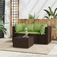 Vidaxl 3-delige loungeset met kussens poly rattan bruin