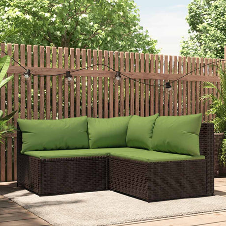 Vidaxl 3-delige loungeset met kussens poly rattan bruin