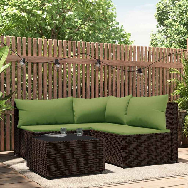 Vidaxl 4-delige loungeset met kussens poly rattan bruin