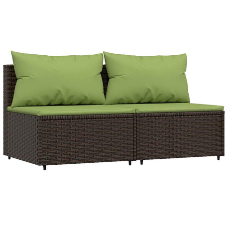Vidaxl tuinmiddenbanken met kussens 2 st poly rattan bruin