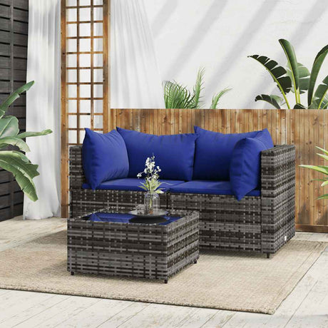 Vidaxl 3-delige loungeset met kussens poly rattan grijs