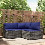 Vidaxl 3-delige loungeset met kussens poly rattan grijs