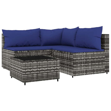 Vidaxl 4-delige loungeset met kussens poly rattan grijs