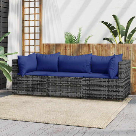Vidaxl 3-delige loungeset met kussens poly rattan grijs