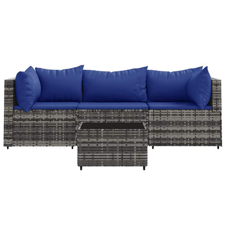 Vidaxl 4-delige loungeset met kussens poly rattan grijs