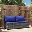 Vidaxl tuinmiddenbank met kussens 2 st poly rattan grijs