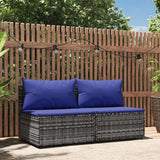 Vidaxl tuinmiddenbank met kussens 2 st poly rattan grijs