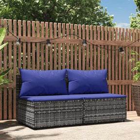Vidaxl tuinmiddenbank met kussens 2 st poly rattan grijs