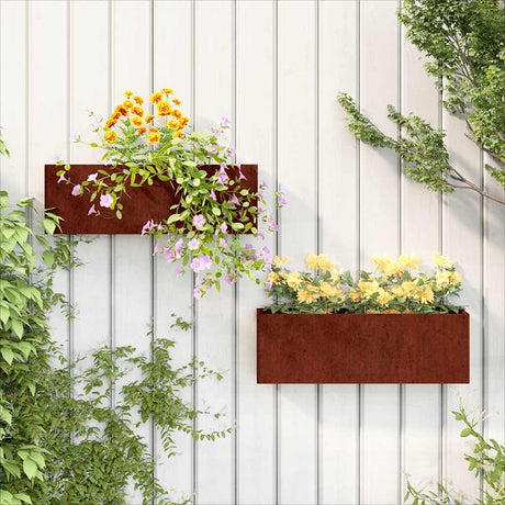 Vidaxx Pflanzgefäße zur Wandmontage, 2 Stück, 53 x 10 x 17 cm, Cortenstahl, rostig