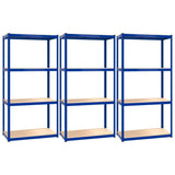 VidaXL Lagerregal 4-lagig 3 Stk. Stahl verarbeitetes Holz blau